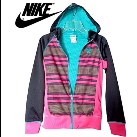NIKE Stripe Multicolor Hooded Thermal Fit Sportswear Jacket EUC - Picture 1 of 11